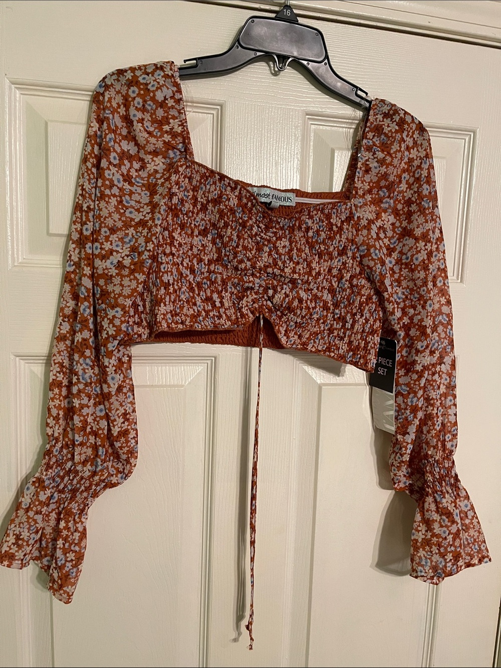 Almost Famous Rust Floral Smocked Crop Top